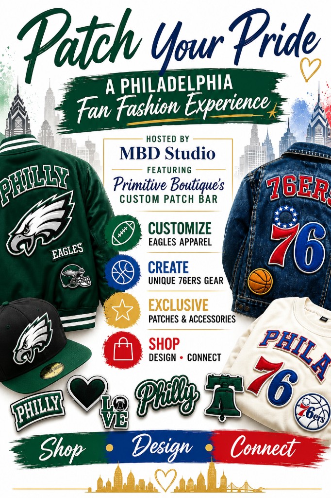 Patch Your Pride flyer for the Philadelphia fan fashion experience hosted by MBD Studio